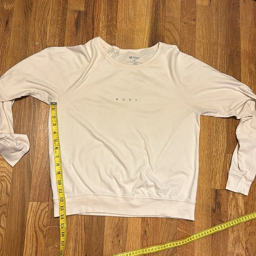 Roxy Women’s Large Cotton Cream Long Sleeve Shirt Top Beach Palm Tree Surfer - Image 5