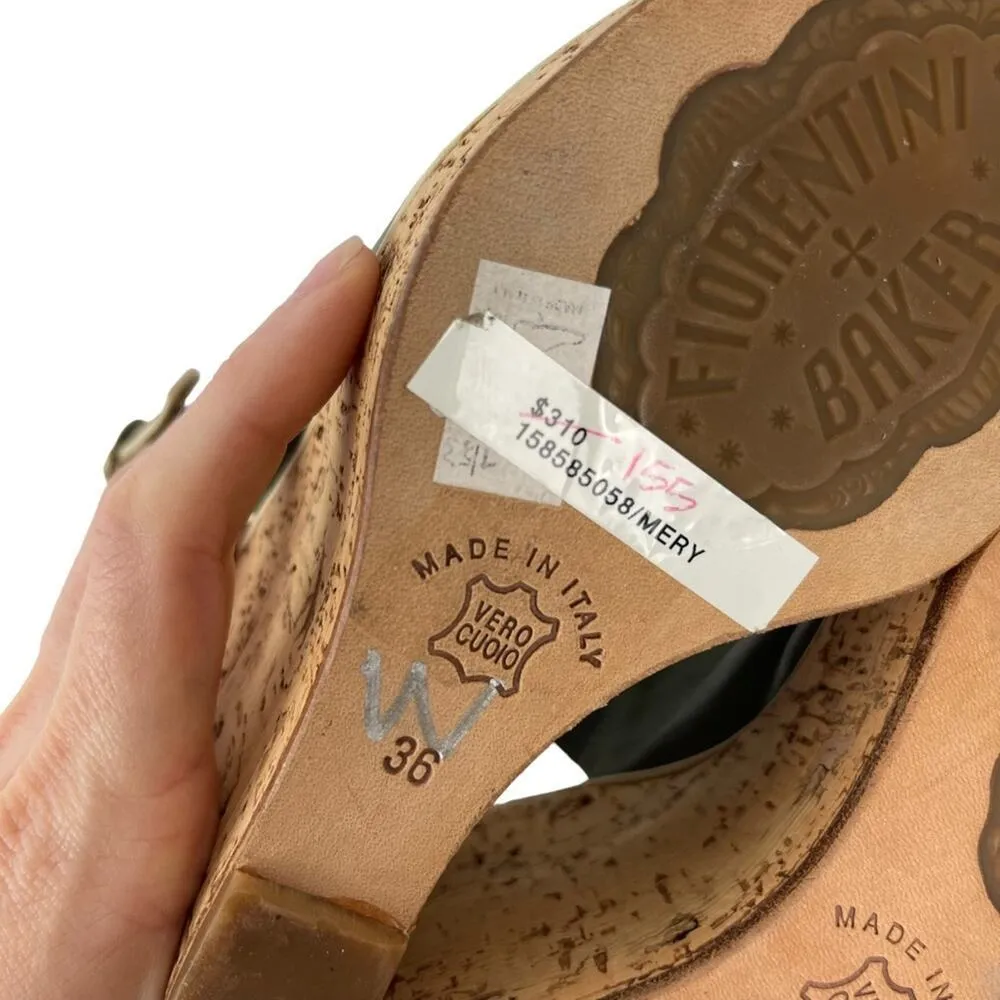 Fiorentini Baker Platform Cork Wedge Ankle Strap Green Leather Peep Toe Sandals Size 6 - Image 14