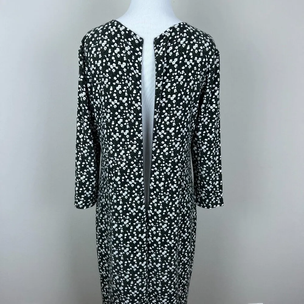 Max Mara Weekend Dress Womens Medium Black Green Floral Sheath Stretch Knit Knee - Image 6