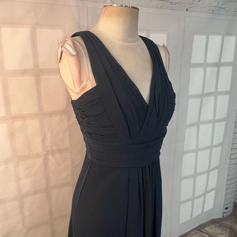 Monique Lhuillier Blue Pleated Surplice Neck Sleeveless Bridesmaid Gown Sz 2 - Image 3