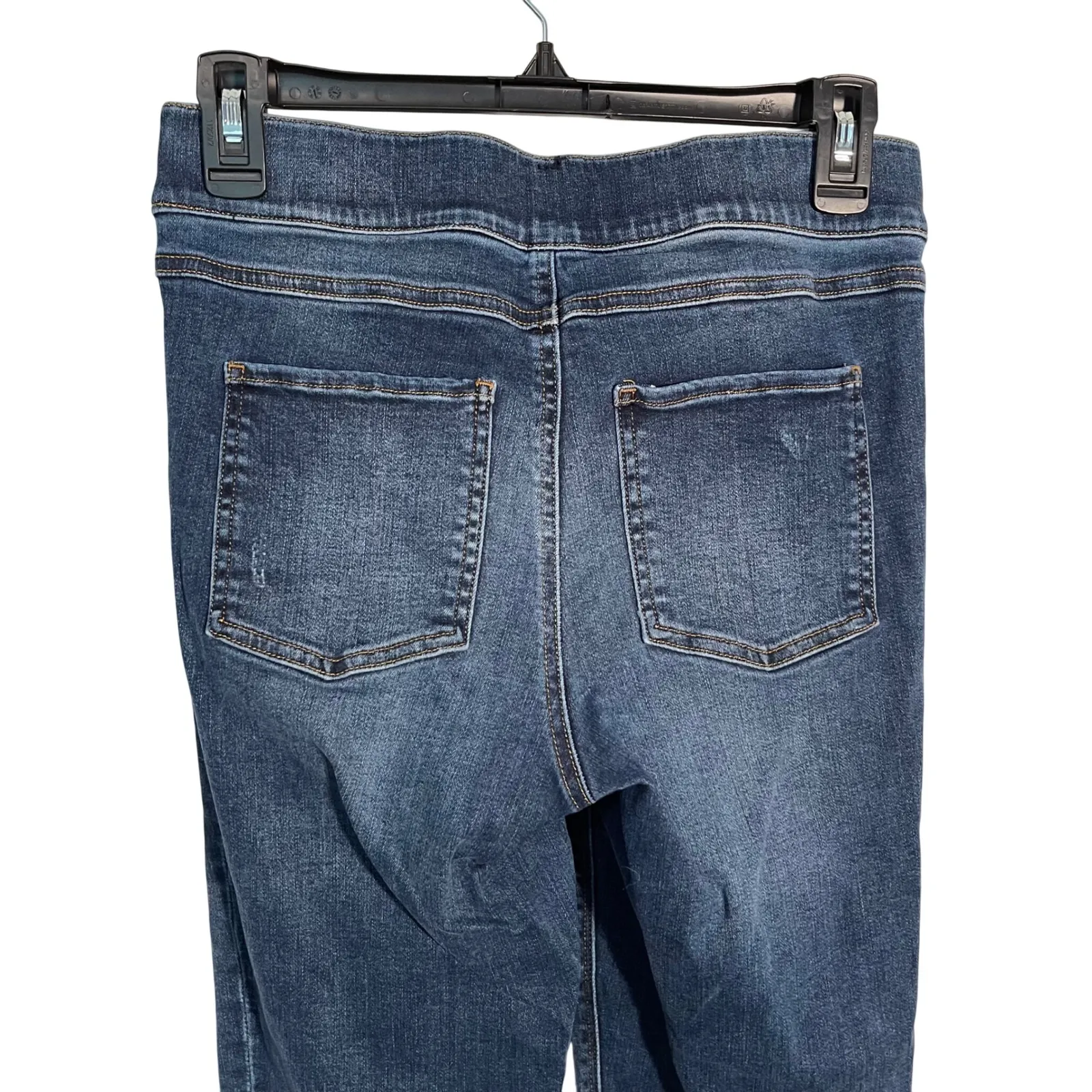 SPANX Women's Medium Mid Rise Dark‎ Wash Denim Look Jegging Pants Frayed Hem - Image 4