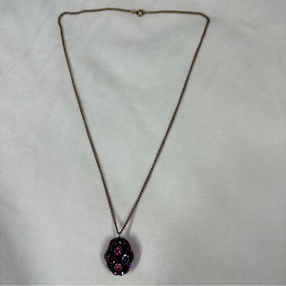Vintage 24" Caged EGG Shape PENDANT NECKLACE Purple Pink PARTY Flapper Like - Image 9