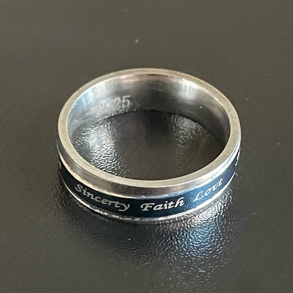 Blue & silver sincerity faith love ring size 8 - Image 3