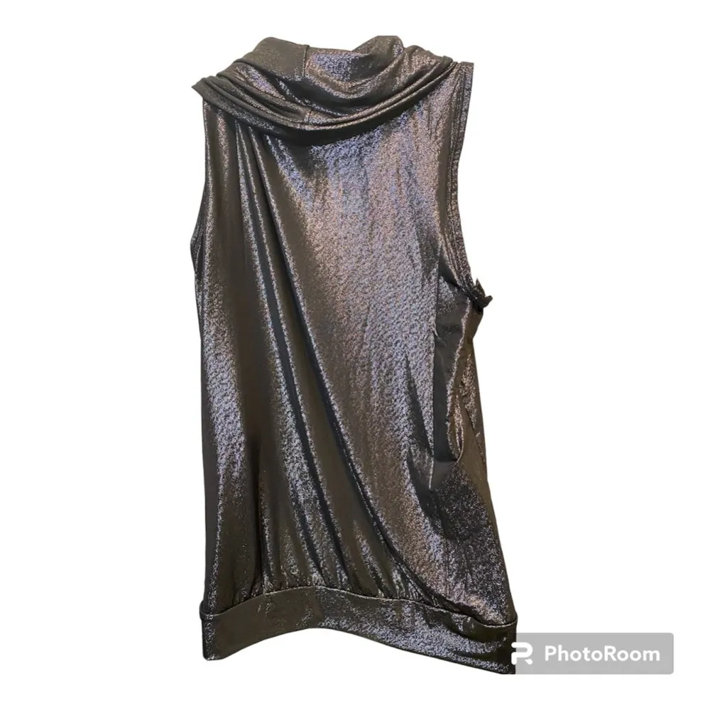 August Silk Silver /Black Cowl Neck Top Sz PM XC - Image 2