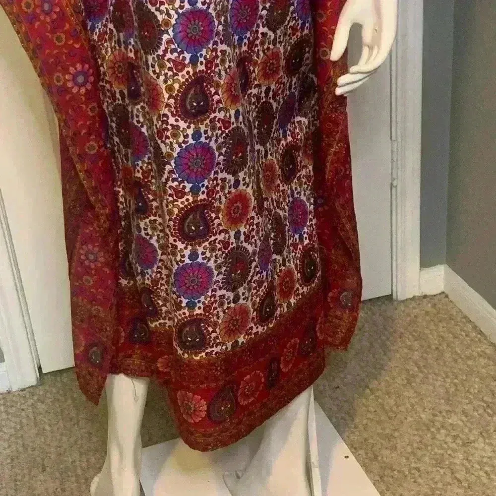 Unbranded Maxi Dress Plus Size Paisley Kaftan Long Wrap Cape/Dress. D3 Red - Image 8