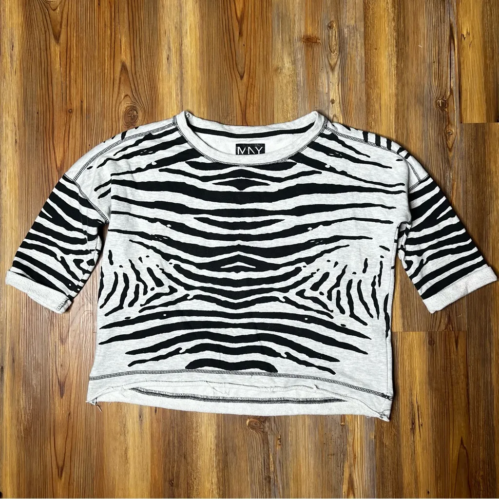Marc New York Zebra Print Short Sleeve Sweatshirt Large Oversized Crewneck Black - Image 4