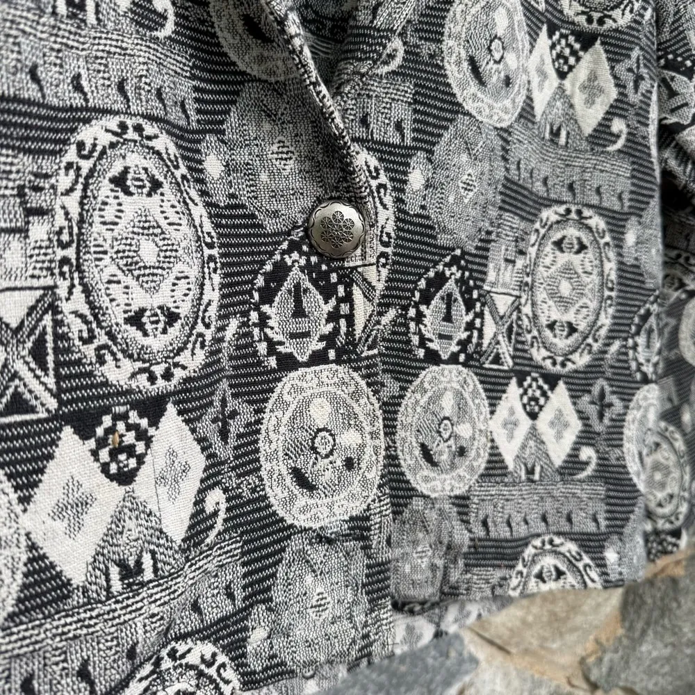 Vintage 90s Woven Tapestry Geometric Patterned Jacket Black Size M - Image 3