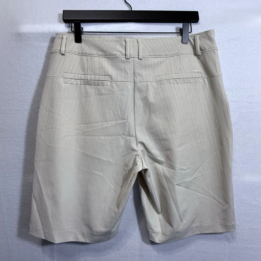 Women's Nike Golf Light Tan Pinstripe Bermuda Shorts Size 14 Quick Dry Athletic - Image 2