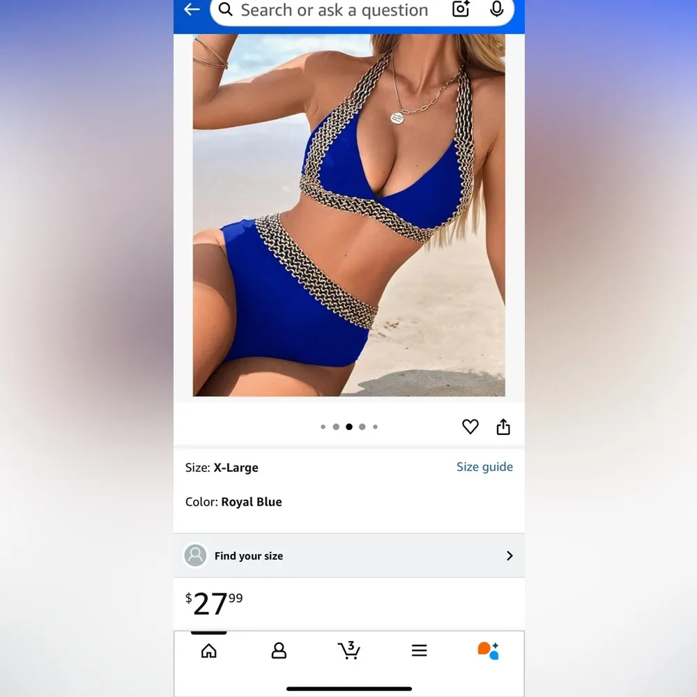 Verdusa 2 Piece High Waisted Bikini Set Chevron Print Tie Back swimsuit NWOT Blue Size XL - Image 2