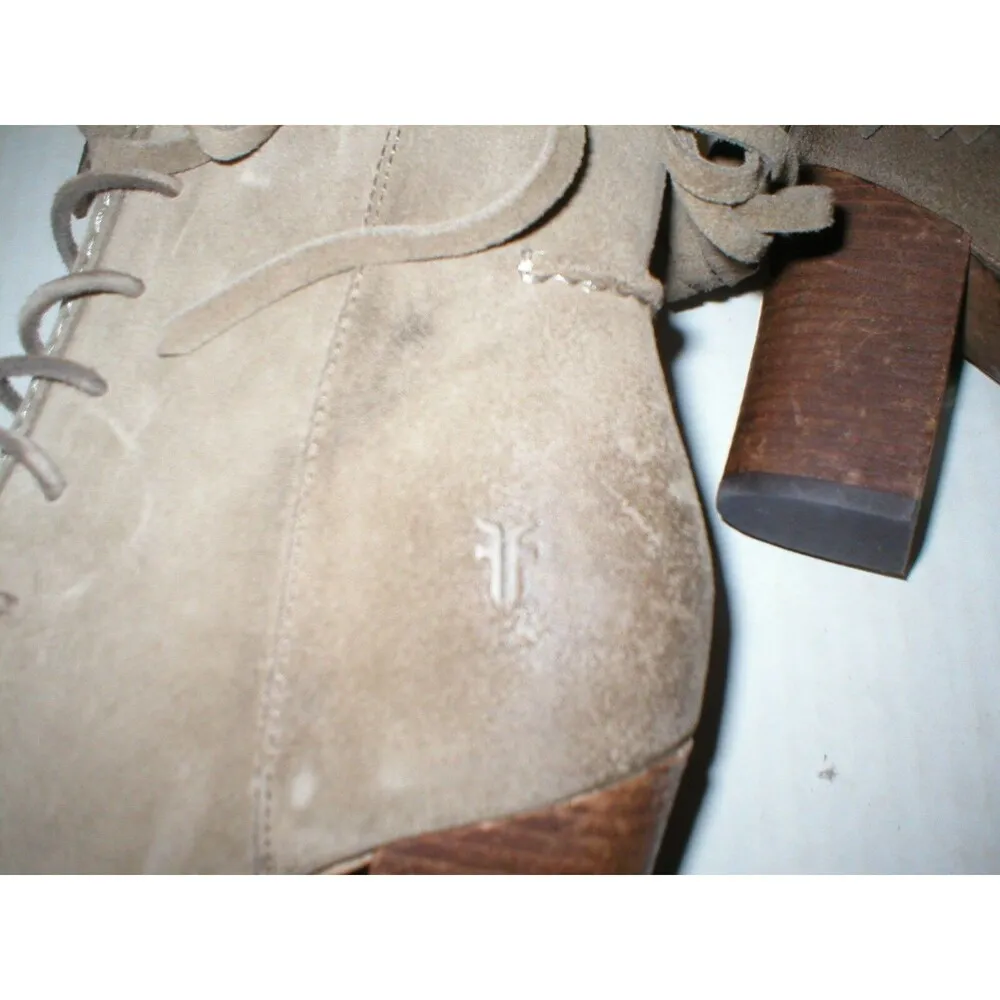 New Womens Parker 5.5  Suede Leather Boots Short Fringe Gray Brown Lace Up - Image 6