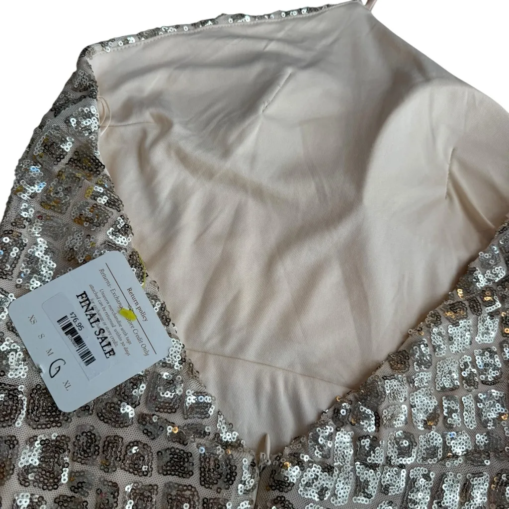 Lovesome Size L Halter Tie Mini Dress Champagne Sequin Sparkle Hoco Party NWT Gold Size L - Image 8