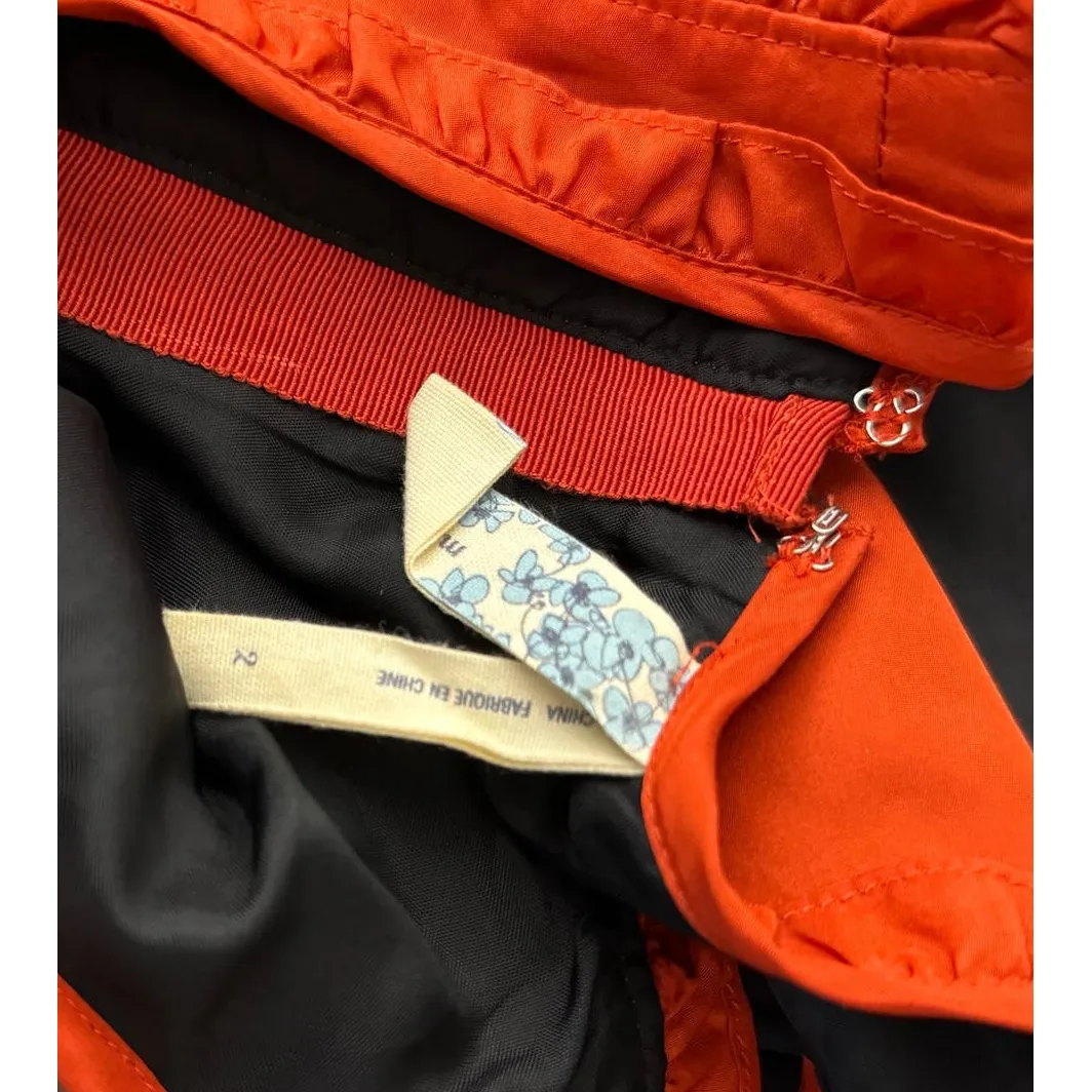 Anthropologie Maeve Dress‎ Womens 2 Orange Black Scallop Hem Preppy Classic Boho - Image 8