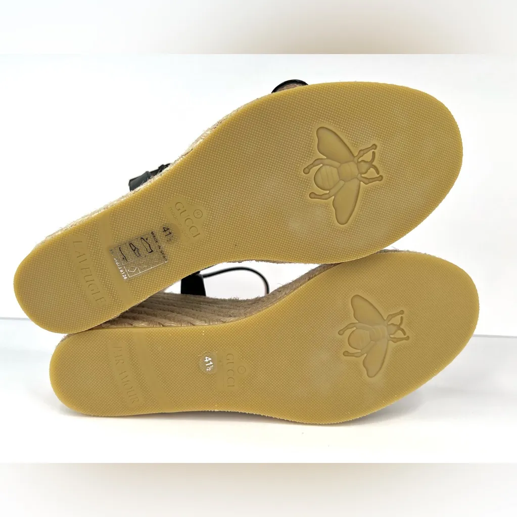 Gucci Galassia Aitana Lifford Black Leather Wedge Double G Logo Sandals EU 41.5 - Image 7