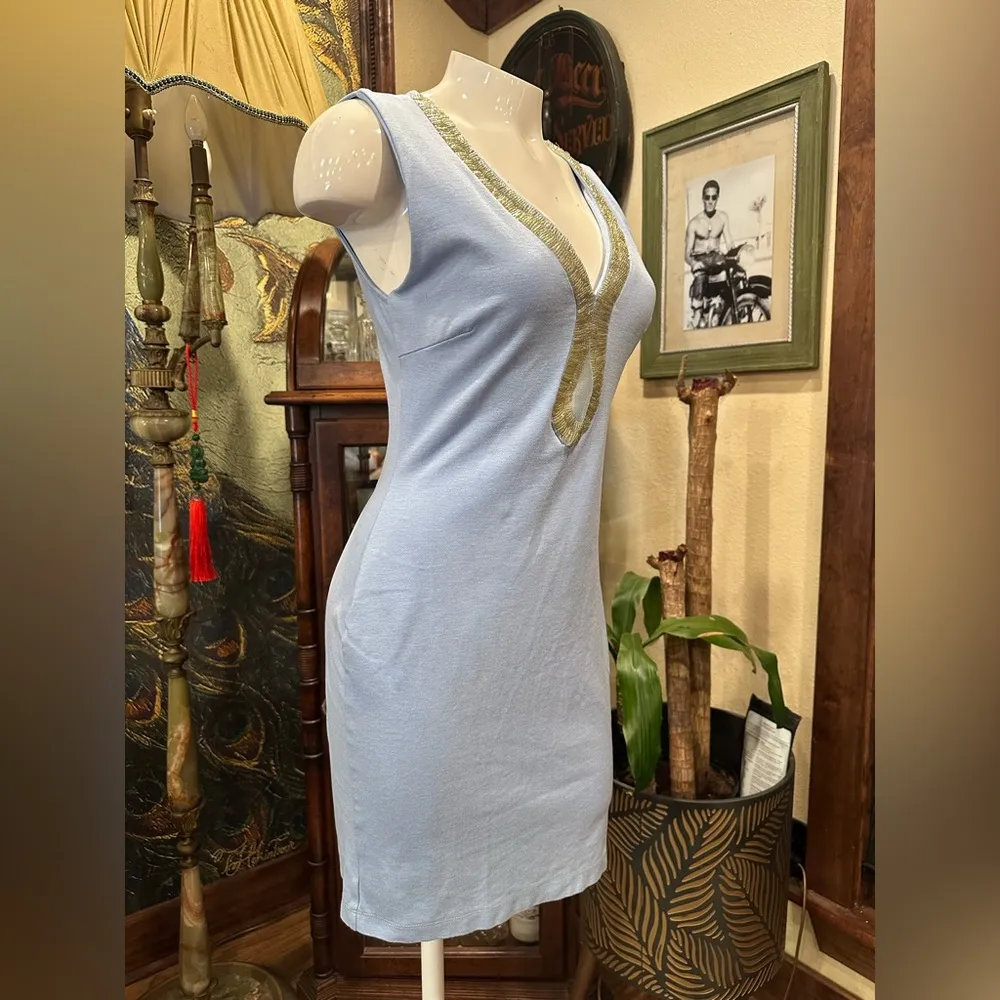 EUC Vijo Couture Elegant light Blue bodycon stretch Sleeveless Mini Dress - Image 5