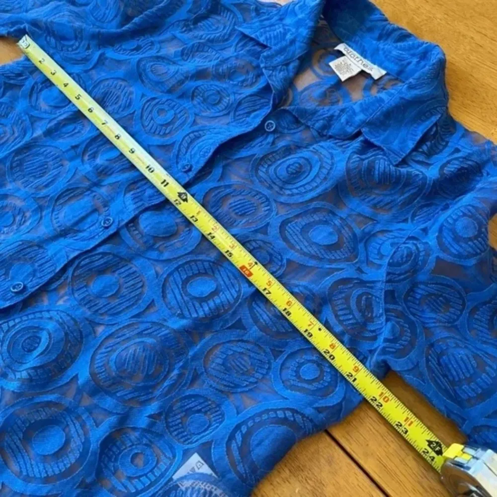 Sheer Oversized Blue Nylon Blouse Shirt Swim Cover Up Top Blouson, Size L Size L - Image 9