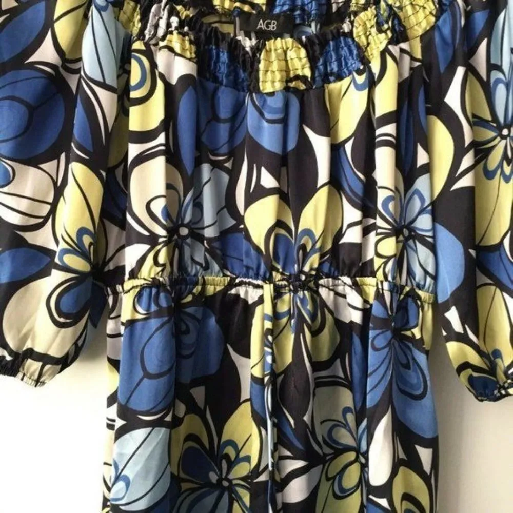 AGB Floral Blouse Tube Style Off Shoulder Sleeves Classic Multicolor Womens L Size L - Image 5