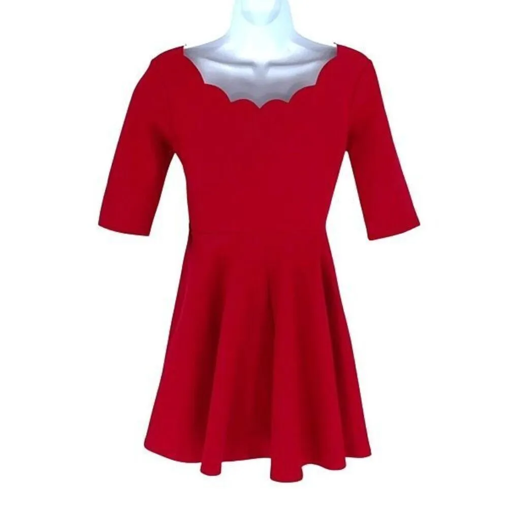 Lulus Womens Scallop Neckline Elbow Sleeve Mini Fit & Flare Dress Size Small NWT - Image 4