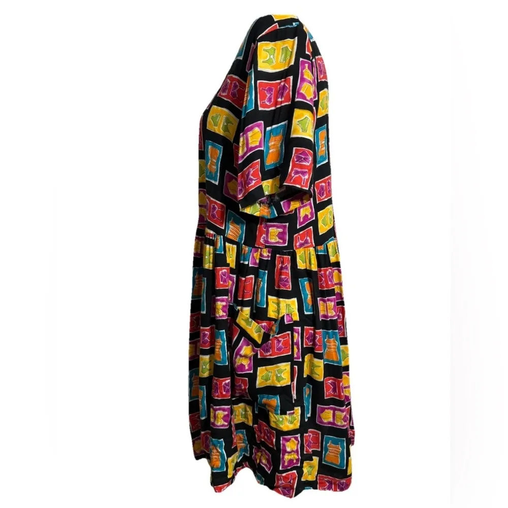 Sand Dollars 90s Vintage Dress Bikini Print Babydoll Pockets Size Large ILGWU Black - Image 3