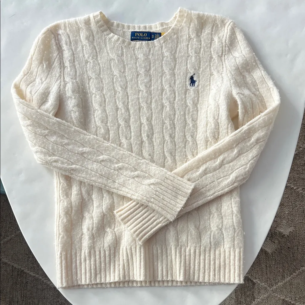 POLO Ralph Lauren Cable Knit Wool Cashmere Cream Crewneck Sweater XS $248 - Image 4