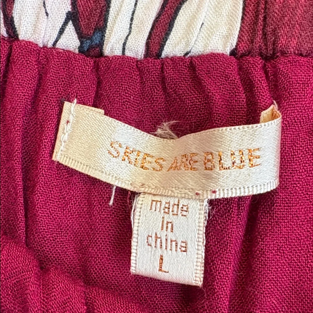 Skies Are Blue | Maroon & White Hawaiian Print Skirt Lined Size Large w/ Pockets - Image 4