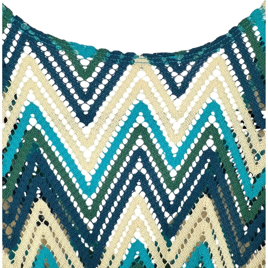 Nikki Poulos Crochet Knit Mini Dress Cover Up‎ Chevron Zig Zag Size Small Beachy - Image 5