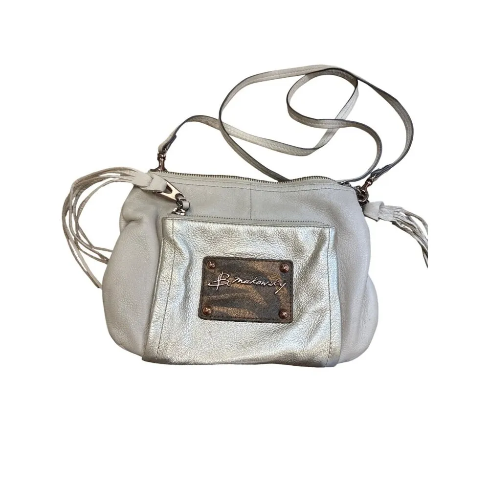 B Makowsky Womens Tan Leather Crossbody Purse With Tassel SKU 6896 - Image 3