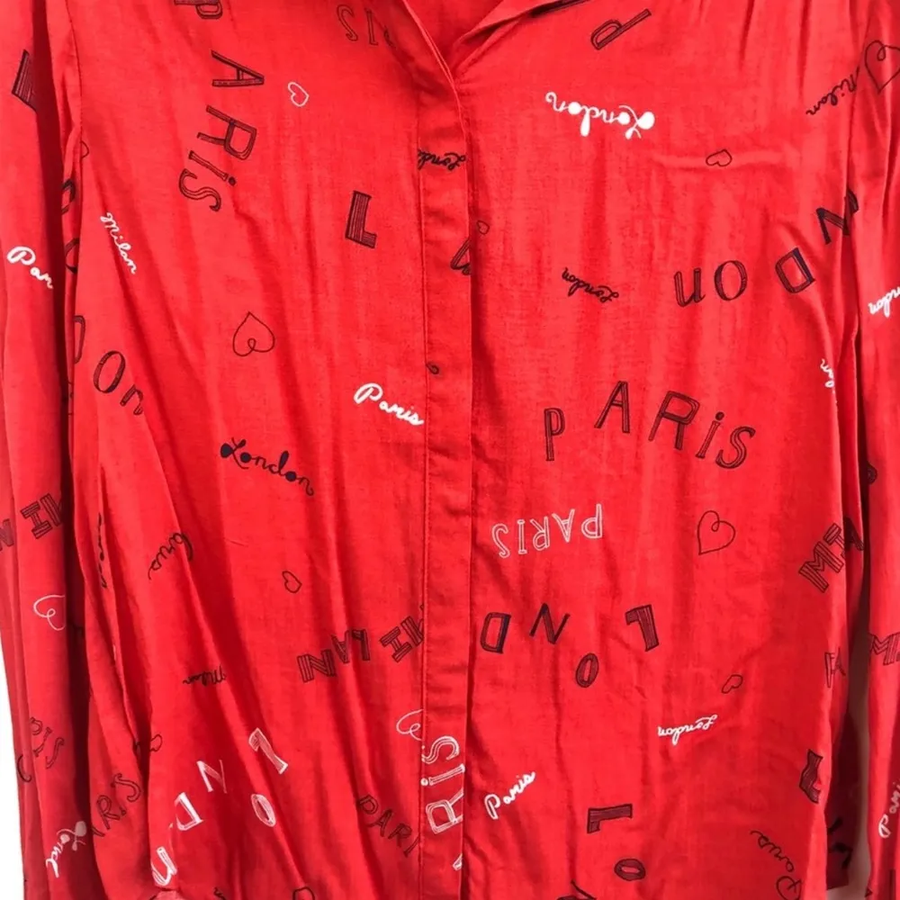 Anthropologie Maeve London Paris Button Down Top Blouse With Collar Size 4 Red - Image 3