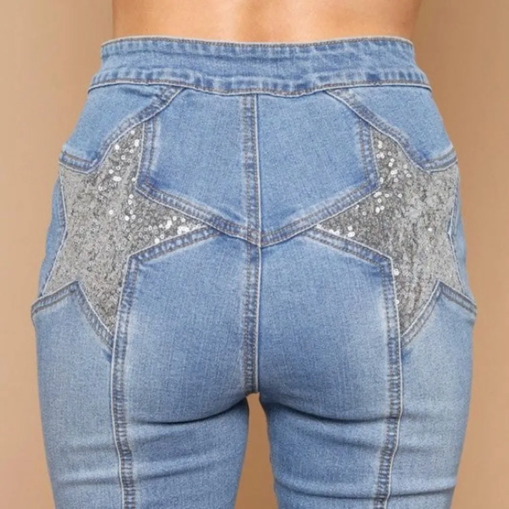 PEACH LOVE CALIFORNIA Star Sequin Bell Flare High-Rise Jeans Women’s Size Medium - Image 15