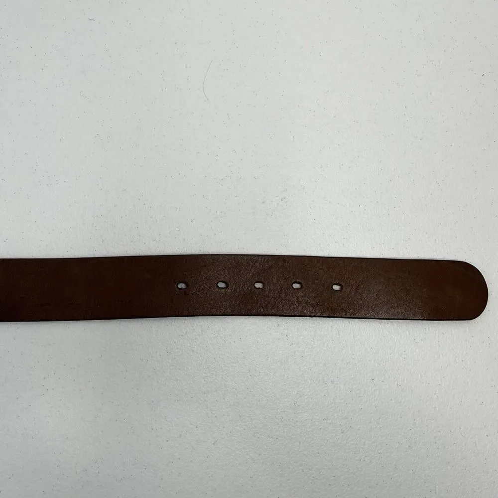 J.Crew  Size Small Genuine Brown Leather Belt with Floral Round Metal Buckle - Image 5