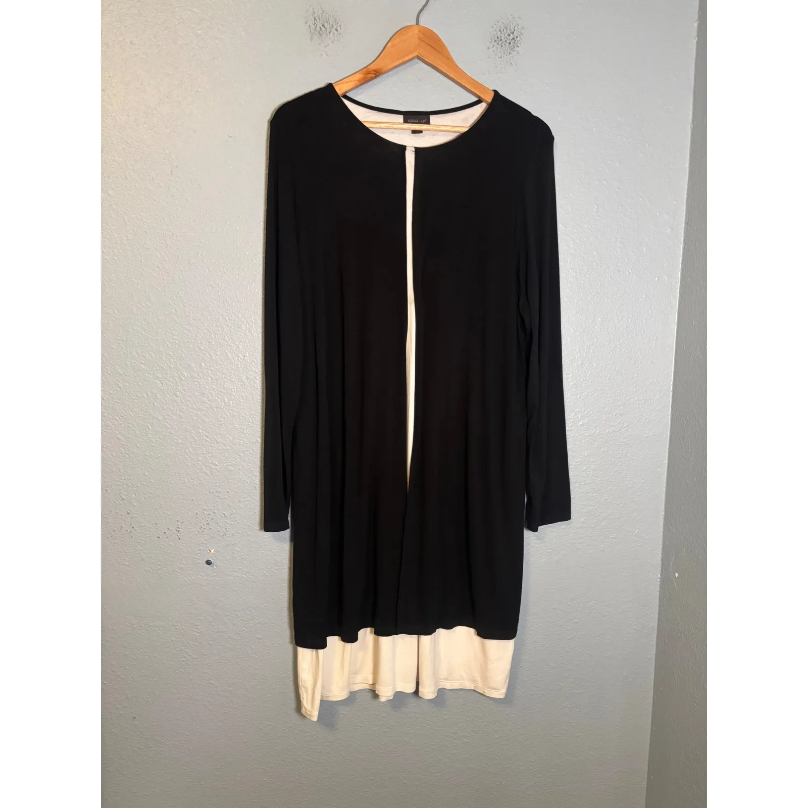 J Jill's Split Layered Black White Long Sleeve Midi Dress Size Large - Image 2