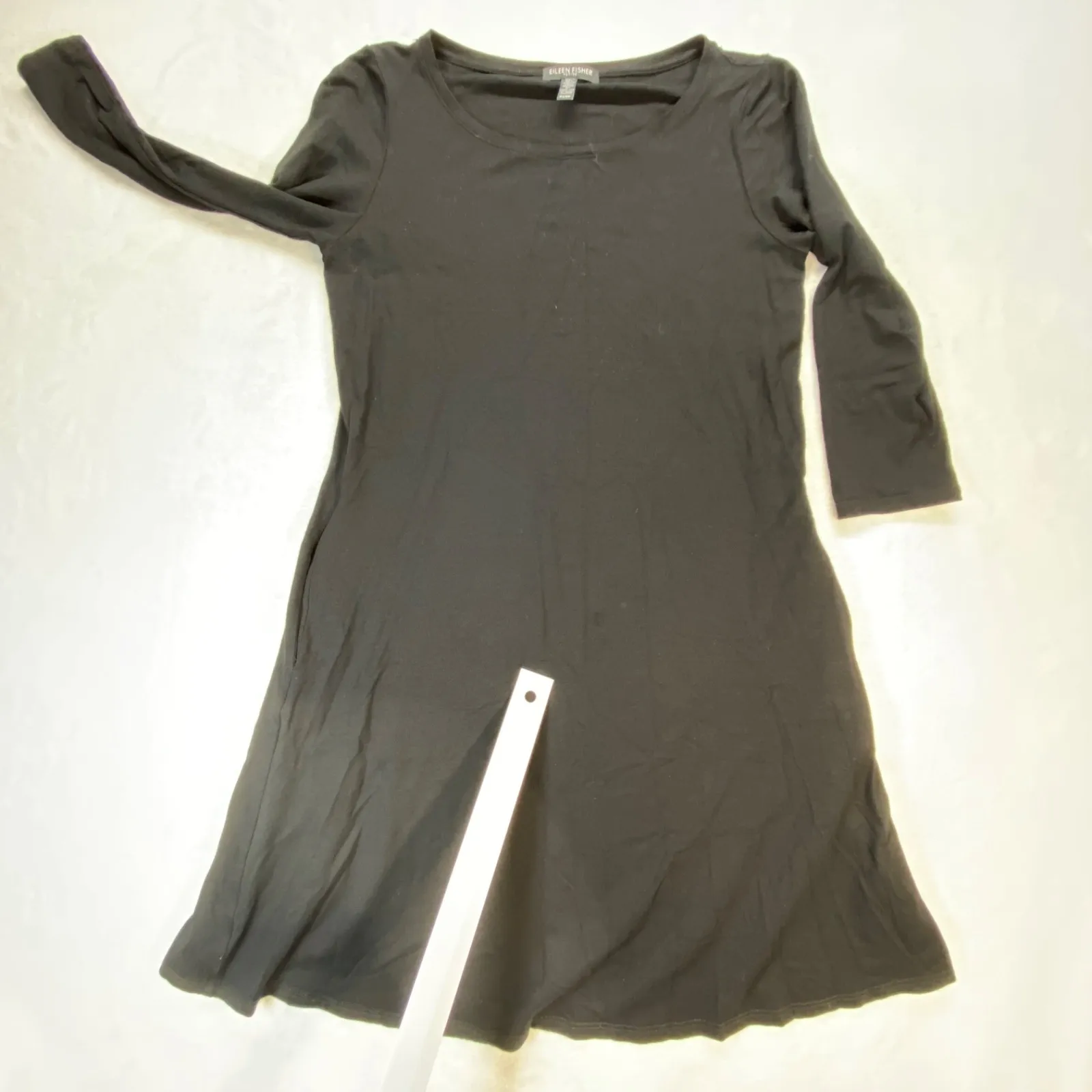 Eileen Fisher Petite‎ Black Dress 3/4 Sleeve Knit Casual Comfy PS-flaw - Image 5