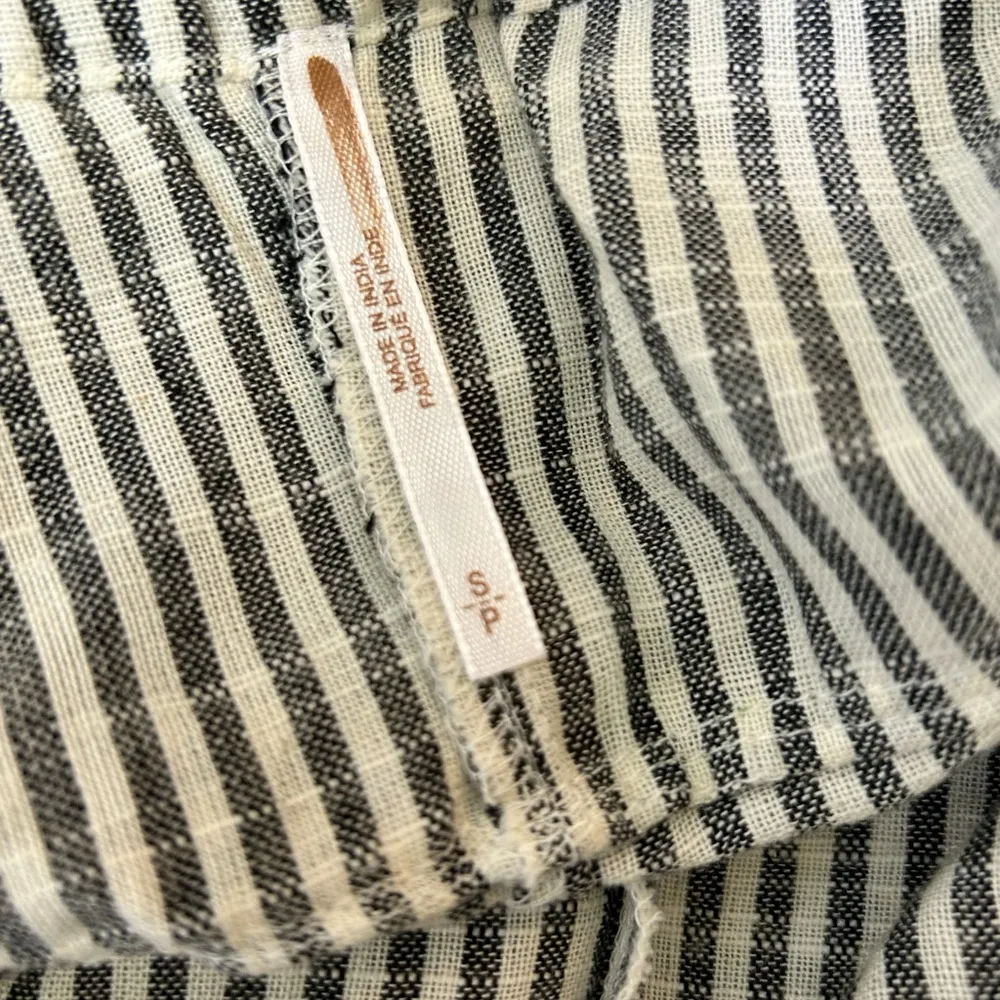 Free People Black White Stripe Crop Pull On Pants Braided Hem Size Small - Image 5