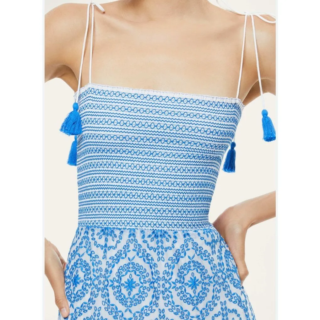 ALICE + OLIVIA Marna Embroidered Tiered Tie-Strap Midi Dress Sz S - Image 2