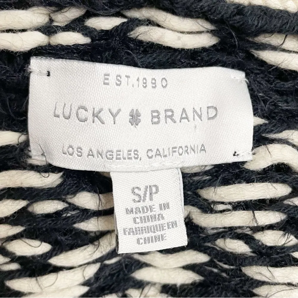 Lucky Brand Diamond Fair Isle Long Boho Cardigan Black & Cream Womens Size Small - Image 13