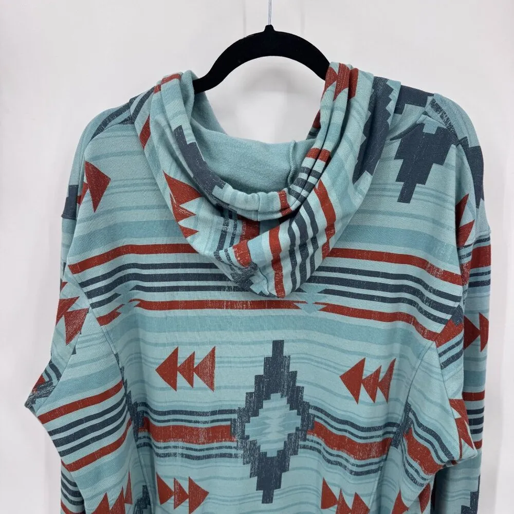 Cruel Pullover Sweatshirt Womens XXL Blue Orange Western Aztec Print Cotton Blen - Image 6