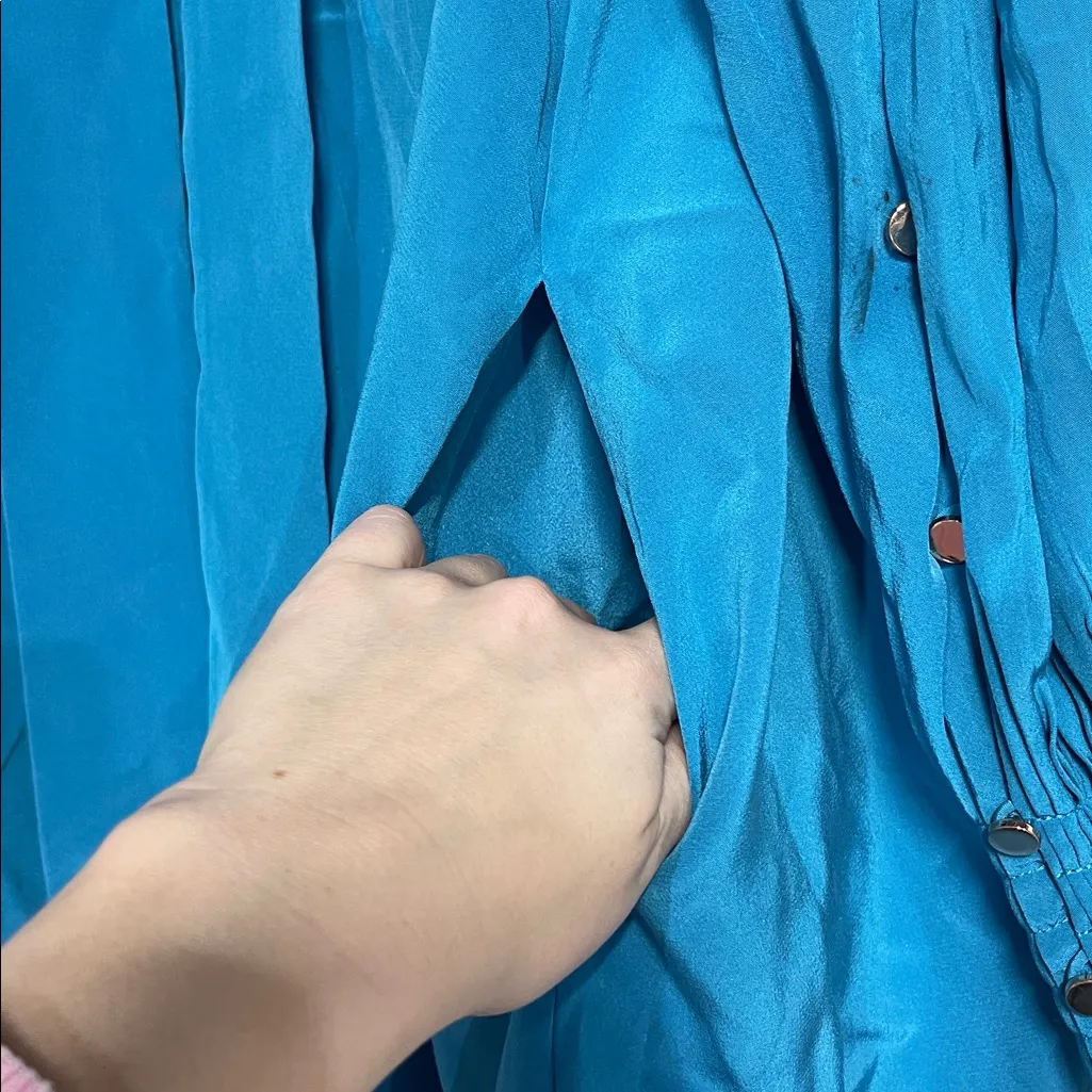 TIBI ARIELLE SILK TIE FRONT SHIFT DRESS BLUE SMALL - Image 10