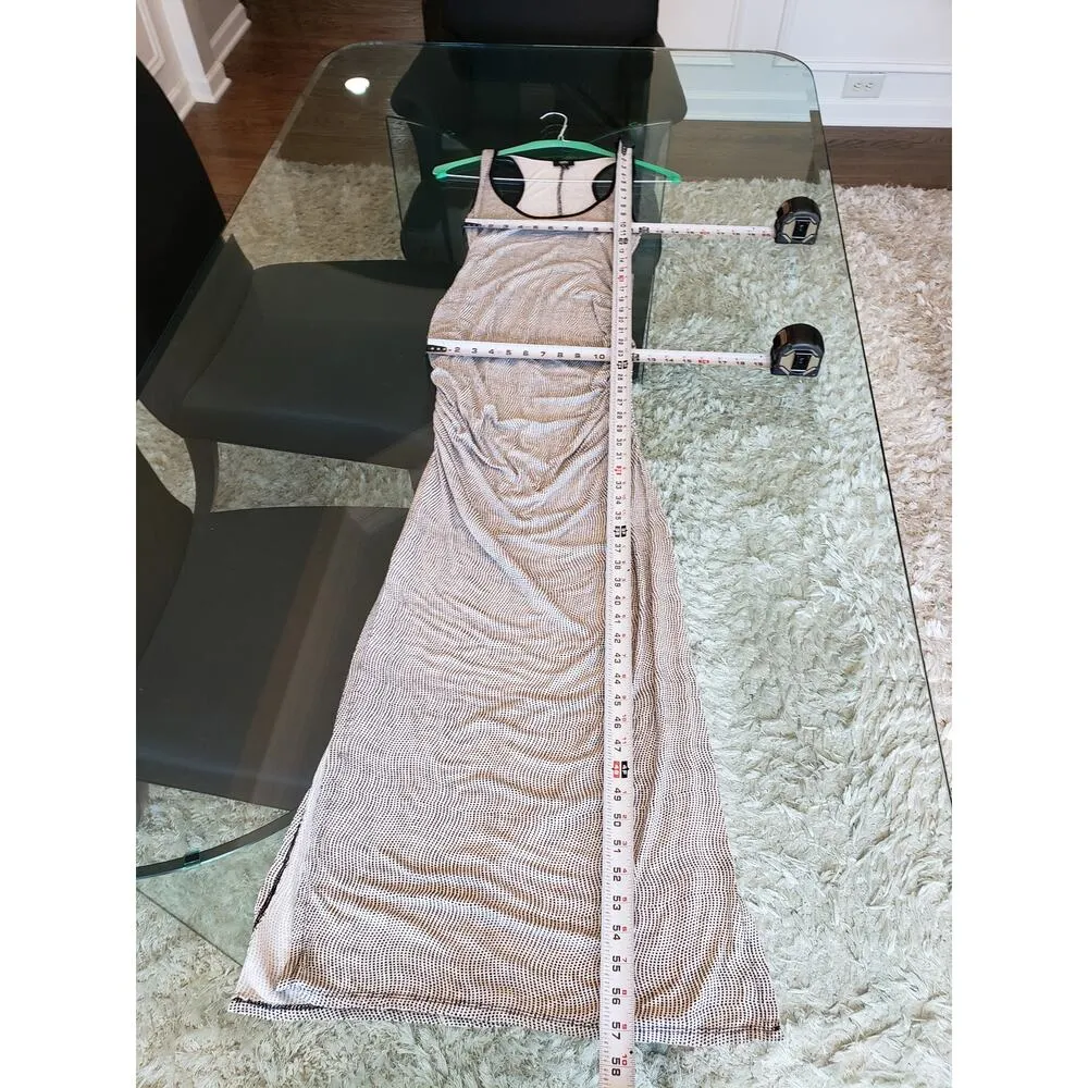 Long Maxi Dress Women's Small White Polka Dot Scoop Neck High Slit Bodycon Sexy - Image 7