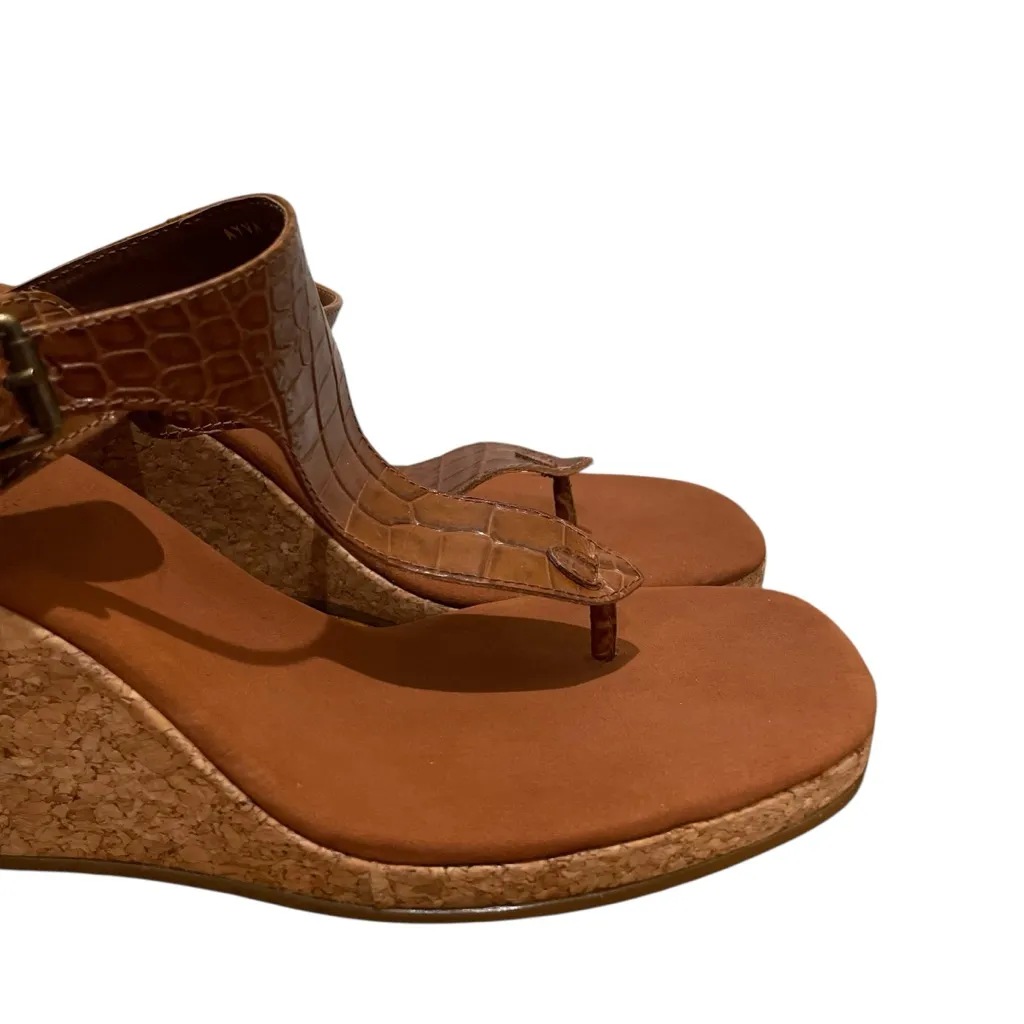 Lauren Ralph Lauren Ayva Polo Tan Embossed Croc Wedge Sandals Womens Size 11 - Image 3