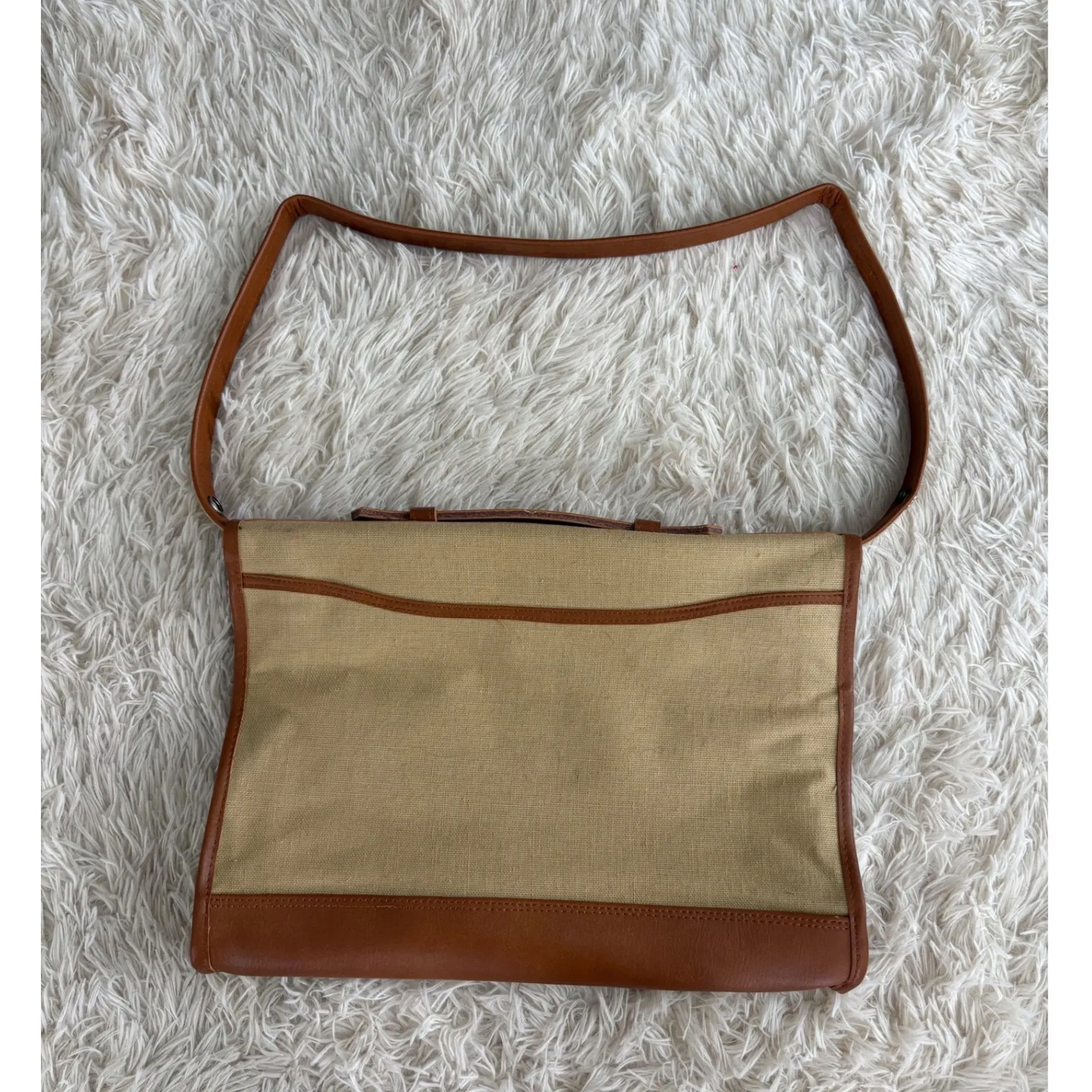 Vintage Ultima II Charles Revson Beige Canvas Leather Shoulder Bag NEW Tan - Image 2