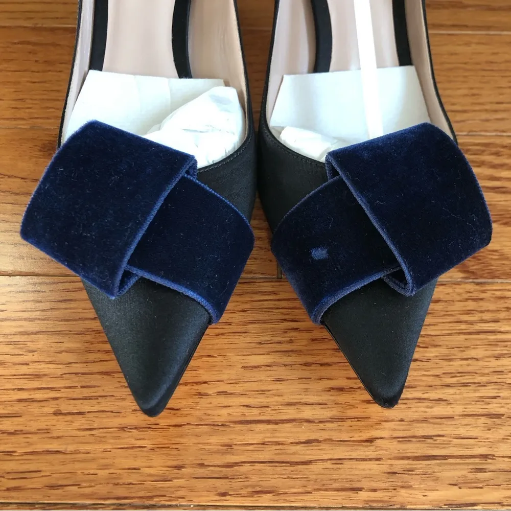 GIORGIO ARMANI RARE DECOLLETTE Black Satin Blue Velvet Accent Women’s Size 7 NWT - Image 3