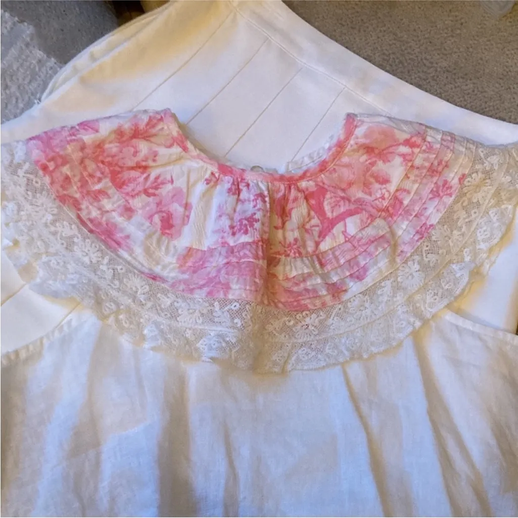 LoveShackFancy collar pink floral & off white lace collar - Image 2