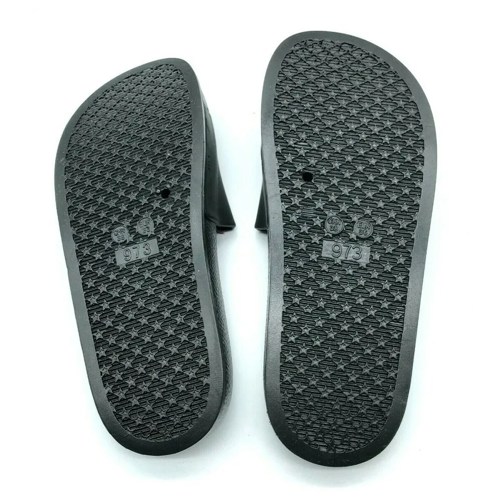 Womens Slide Sandals Rubber Basic Slip On Black 6 - Image 4