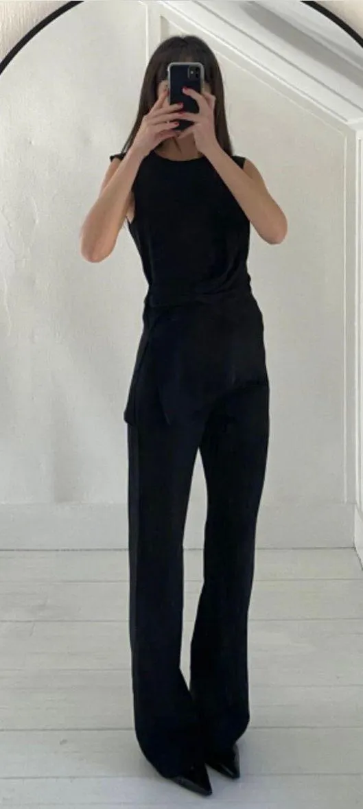 sleeveless twisted top in silk georgette in black, size P - Image 2