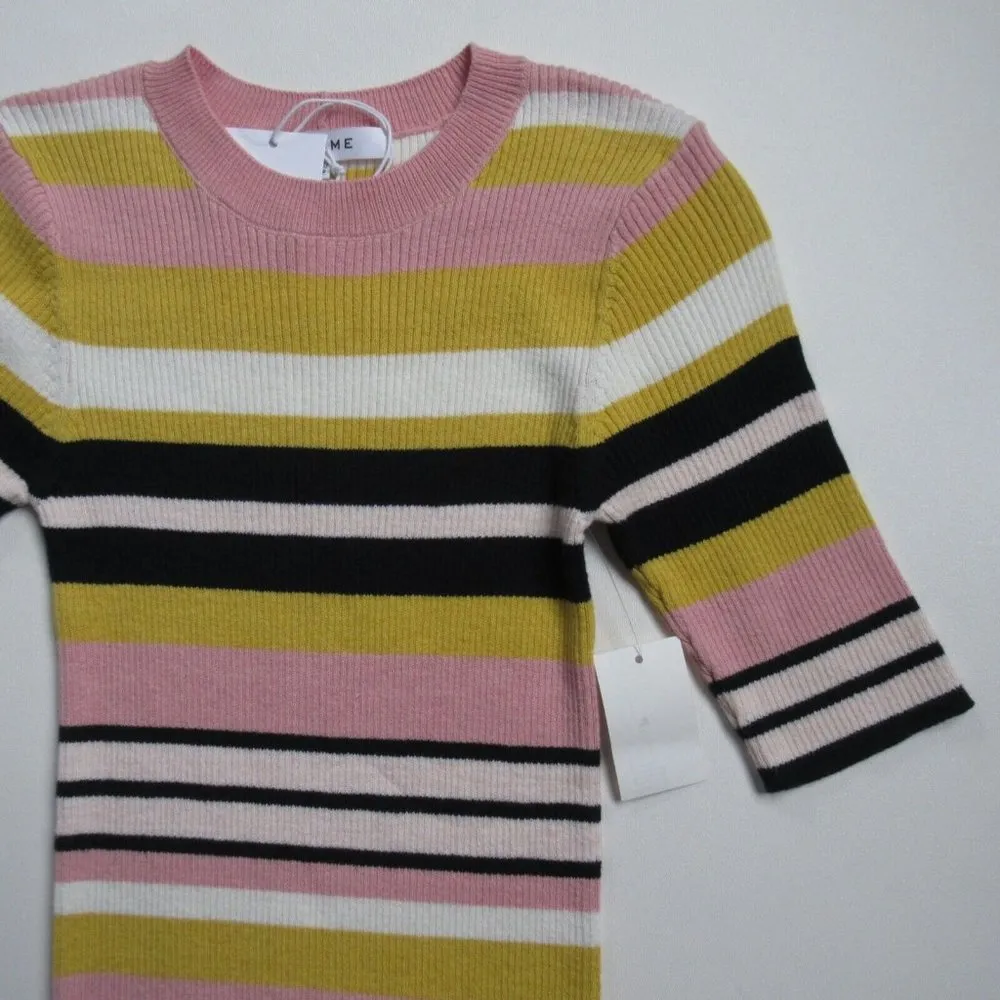 NWT Frame Baja Stripe Rib-Knit Midi in Citrine Cotton Cashmere Sweater Dress XS - Image 4