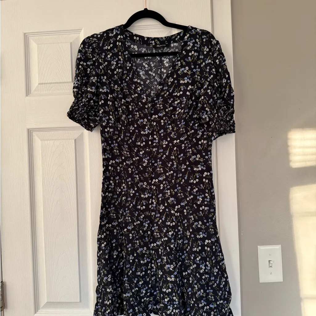 Madewell Navy Floral Button Front Mini Dress Summer Spring - Image 3