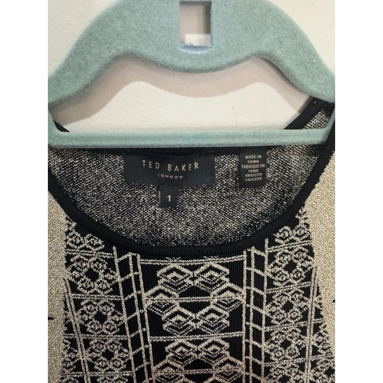 Ted Baker Jenkins Dress Black Gold Fit and Flare Sz 2 - Image 6