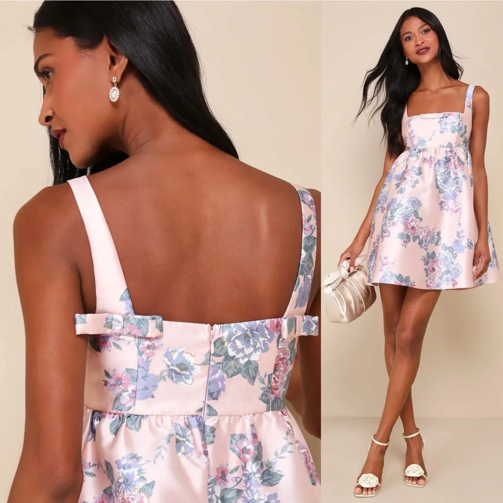 Lulus Unbelievably Lovely Pink Floral Babydoll Empire Waist Mini Dress - Image 4