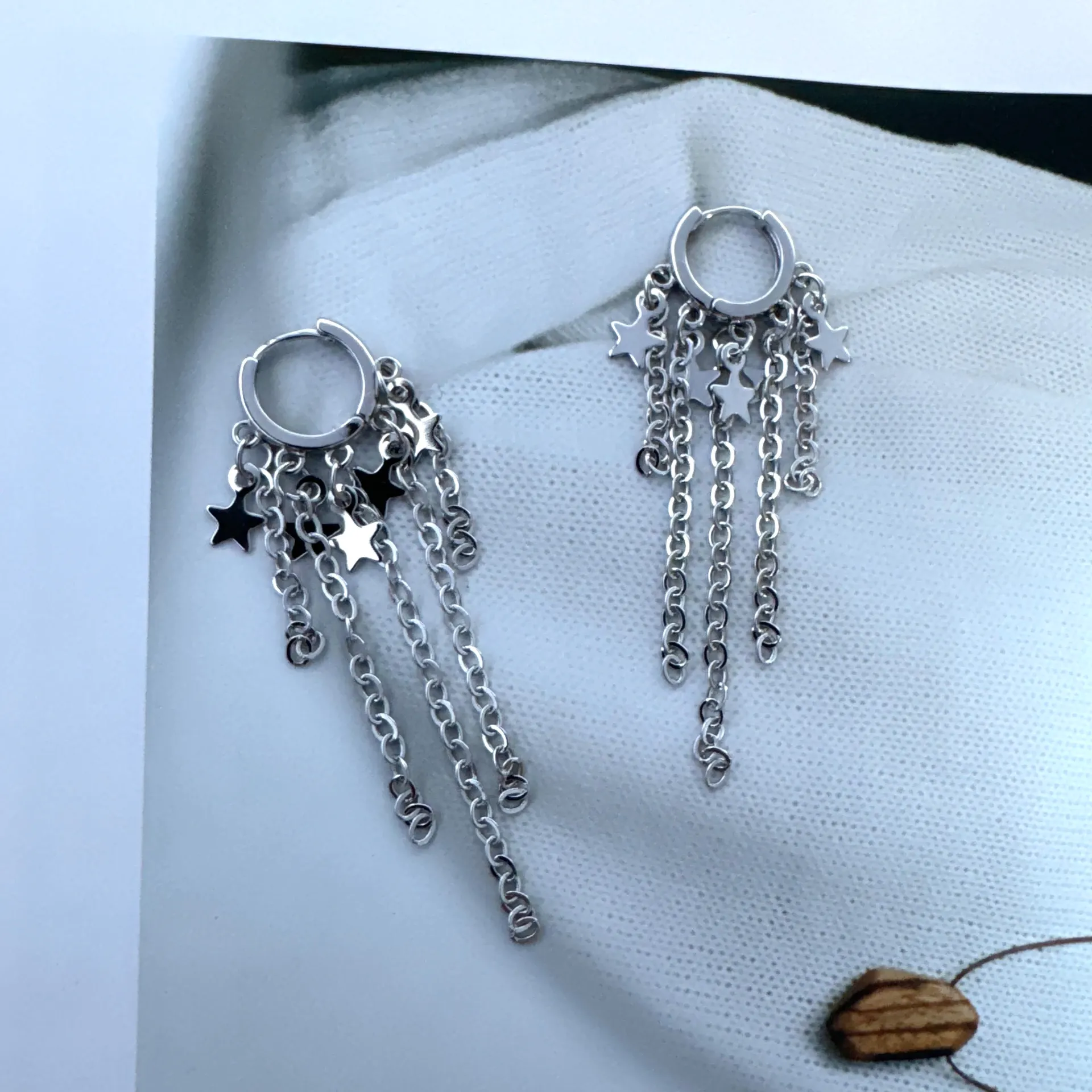 Star Tassel Dangle Drop Earrings for Women Silver - Image 2