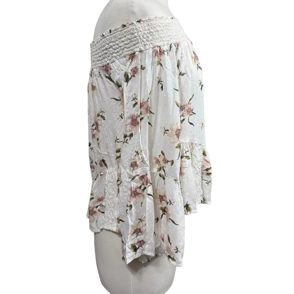 Women's American Eagle Floral Off the Shoulder Top Size S White NWT - Image 2
