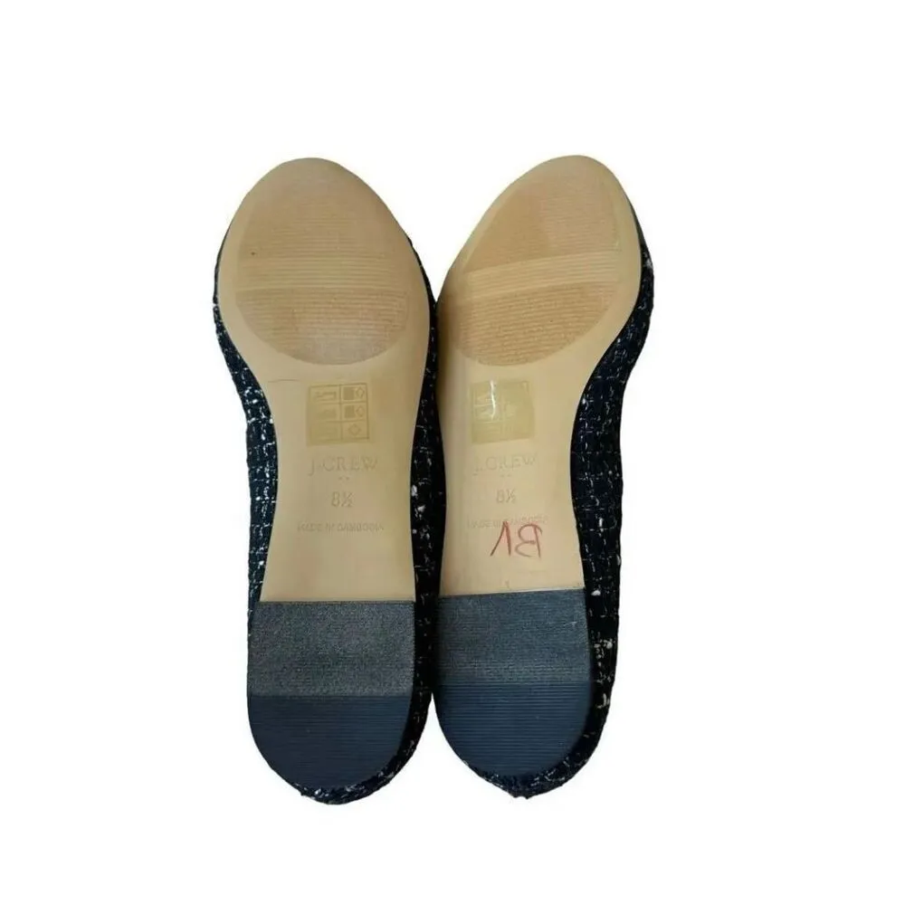 J Crew Black Tweed Ballet Classy Flats Round Toe Bow Women’s Shoes Sz 8.5 - Image 8